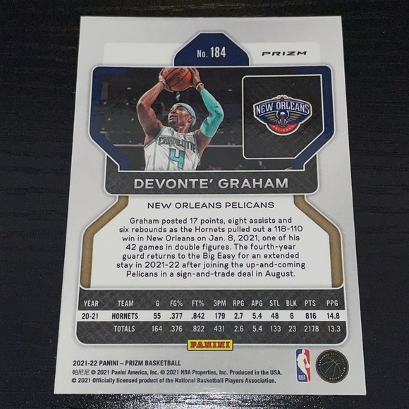 2021-22 DEVONTE GRAHAM ORANGE PRIZM CRACKED ICE Basketball Card #184 - Picture 2 of 2